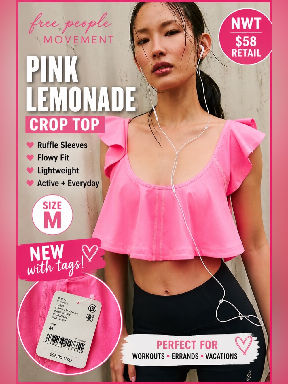 NWT Free People Movement Pink Lemonade Crop Top 💕